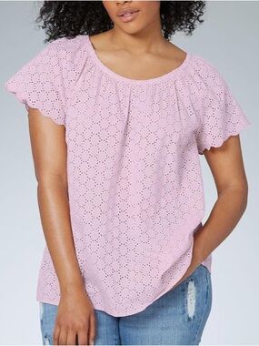 pink Ballet Neck Eyelet Blouse